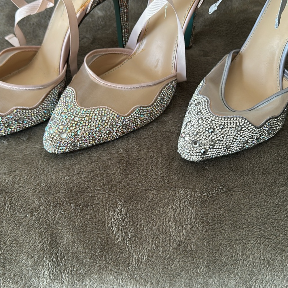 Betsey Johnson Silver Rhinestone Heels - Picture 9 of 11